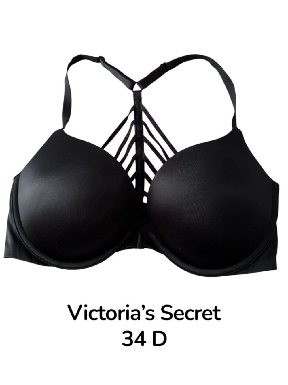 Victorias Secret Very Sexy Padded Push-Up Bra 34D Black Strappy Back Design